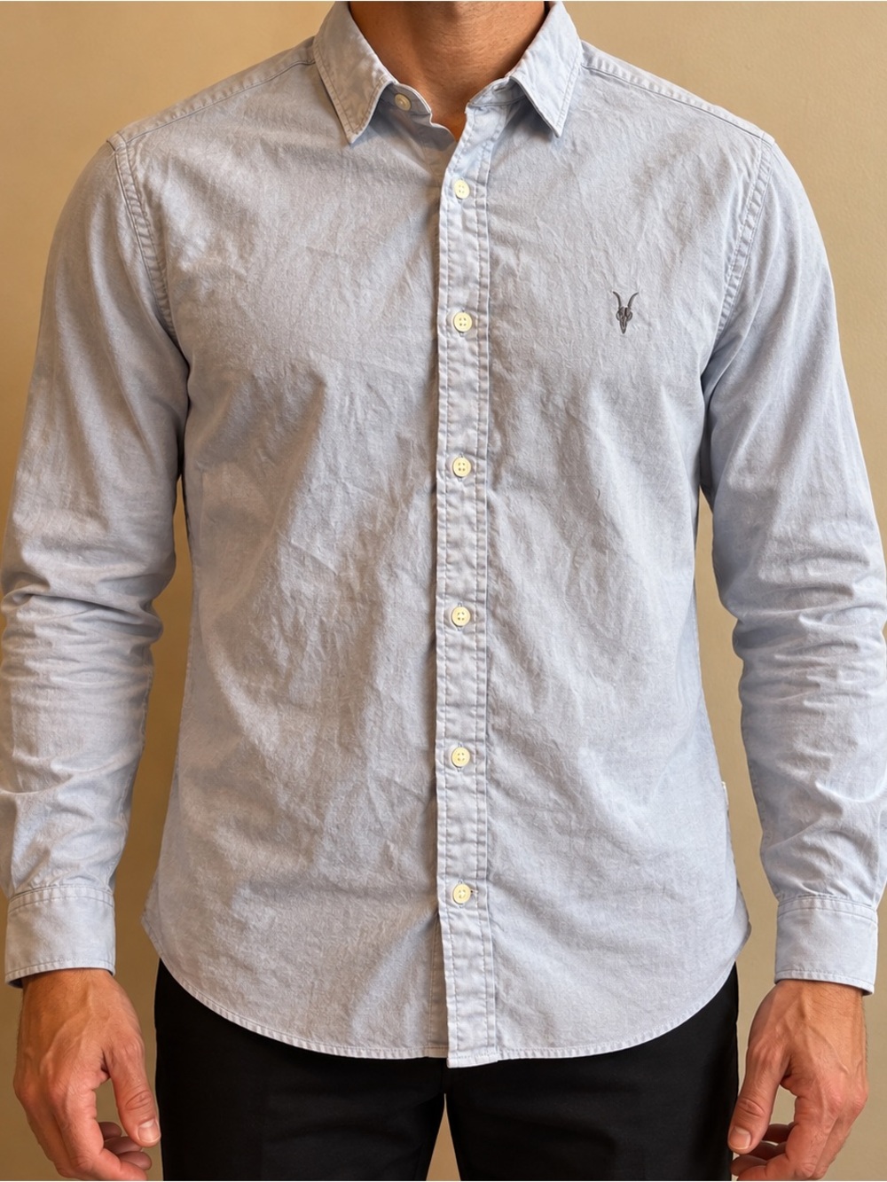 AllSaints Men’s Light Blue Slim Fit Button-Down Oxford Shirt Size M